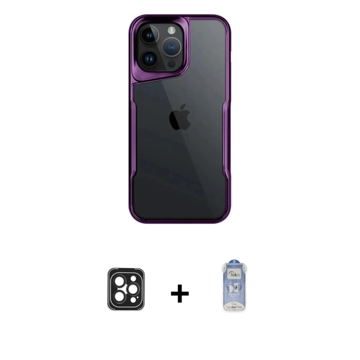 MARSİLYAN™- iPhone 16 Pro Max Kılıf Akış Çizgi Koleksiyonu - Siyah Joko Magic 5D Cam + PVD Metal Kamera Lens - SH