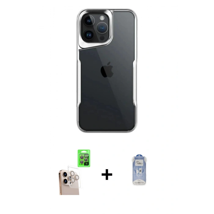 MARSİLYAN™- iPhone 16 Pro Max Kılıf Akış Çizgi Koleksiyonu - Siyah Joko Magic 5D Cam + Raze Metal Kamera Lens - NLGY