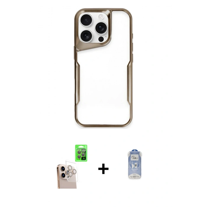 MARSİLYAN™- iPhone 16 Pro Max Kılıf Akış Çizgi Koleksiyonu - Siyah Joko Magic 5D Cam + Raze Metal Kamera Lens - NLGY