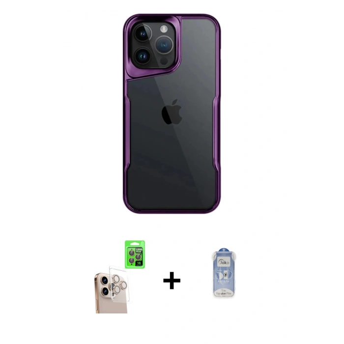 MARSİLYAN™- iPhone 16 Pro Max Kılıf Akış Çizgi Koleksiyonu - Siyah Joko Magic 5D Cam + Raze Metal Kamera Lens - NLGY
