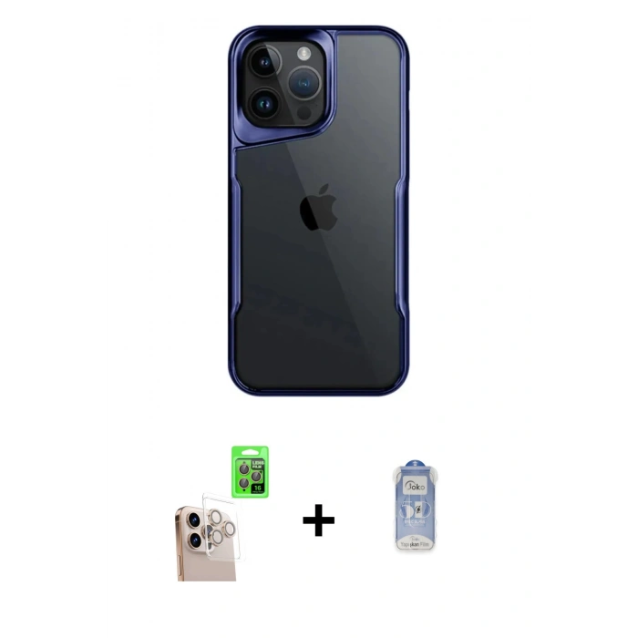MARSİLYAN™- iPhone 16 Pro Max Kılıf Akış Çizgi Koleksiyonu - Siyah Joko Magic 5D Cam + Raze Metal Kamera Lens - NLGY