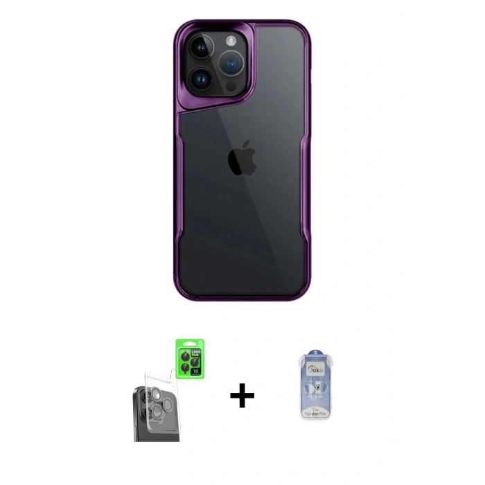 MARSİLYAN™- iPhone 16 Pro Max Kılıf Akış Çizgi Koleksiyonu - Siyah Joko Magic 5D Cam + Raze Metal Kamera Lens - SH