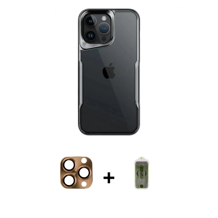 MARSİLYAN™- iPhone 16 Pro Max Kılıf Akış Çizgi Koleksiyonu - Siyah Joko Magic 5D Hayalet Cam + Pers Alüminyum Kamera Lens - CLTM