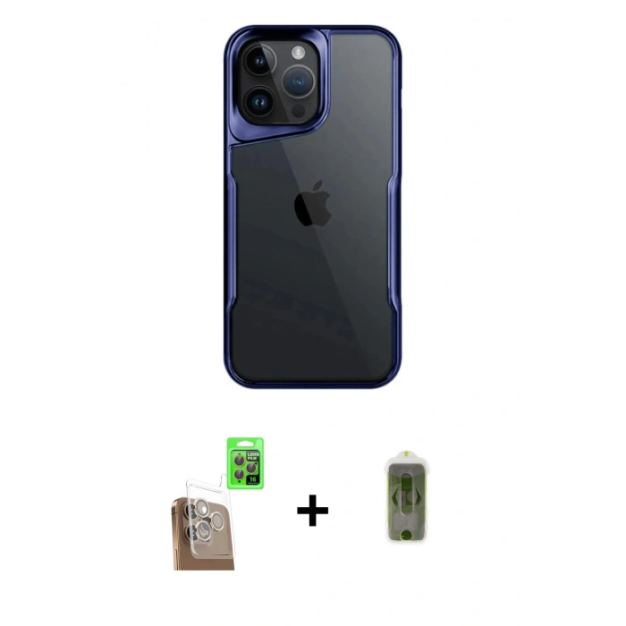 MARSİLYAN™- iPhone 16 Pro Max Kılıf Akış Çizgi Koleksiyonu - Siyah Joko Magic 5D Hayalet Cam + Çöl Titanyum Raze Metal Kamera Lens