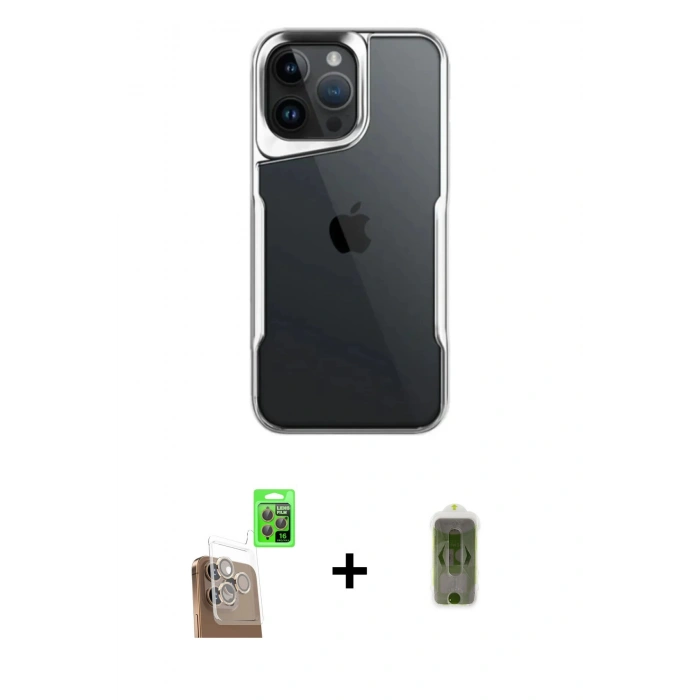 MARSİLYAN™- iPhone 16 Pro Max Kılıf Akış Çizgi Koleksiyonu - Siyah Joko Magic 5D Hayalet Cam + Çöl Titanyum Raze Metal Kamera Lens