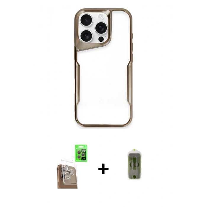 MARSİLYAN™- iPhone 16 Pro Max Kılıf Akış Çizgi Koleksiyonu - Siyah Joko Magic 5D Hayalet Cam + Çöl Titanyum Raze Metal Kamera Lens