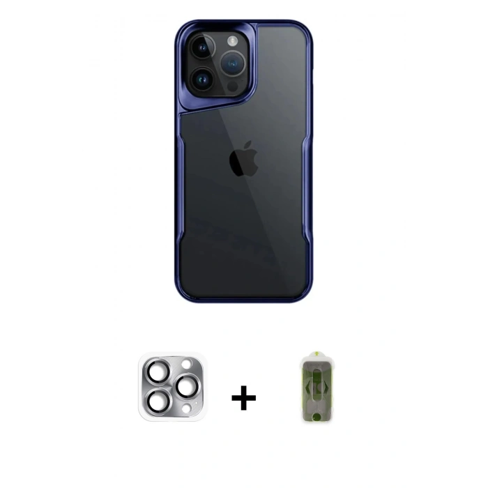 MARSİLYAN™- iPhone 16 Pro Max Kılıf Akış Çizgi Koleksiyonu - Siyah Joko Magic 5D Hayalet Cam + Pers Alüminyum Kamera Lens - GI