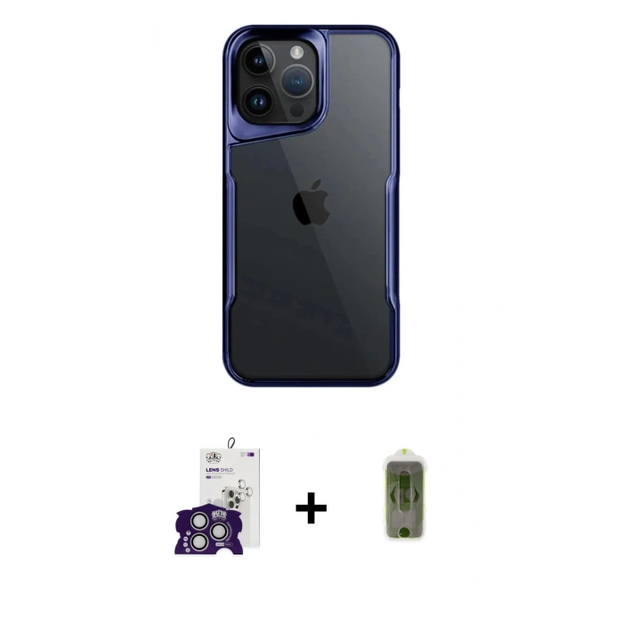 MARSİLYAN™- iPhone 16 Pro Max Kılıf Akış Çizgi Koleksiyonu - Siyah Joko Magic 5D Hayalet Cam + Bilvis Titan Kamera Lens - GS
