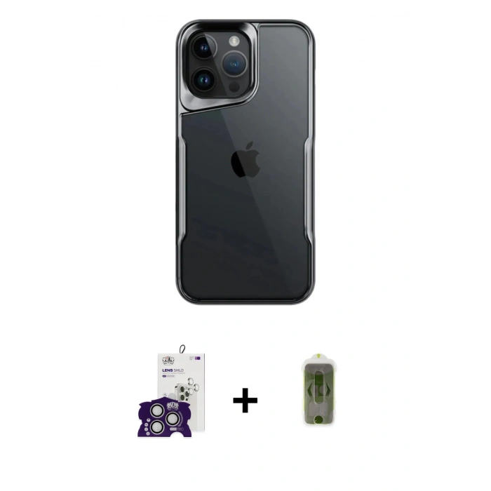 MARSİLYAN™- iPhone 16 Pro Max Kılıf Akış Çizgi Koleksiyonu - Siyah Joko Magic 5D Hayalet Cam + Bilvis Titan Kamera Lens - GS