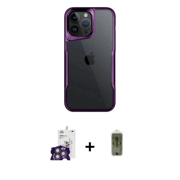 MARSİLYAN™- iPhone 16 Pro Max Kılıf Akış Çizgi Koleksiyonu - Siyah Joko Magic 5D Hayalet Cam + Bilvis Titan Kamera Lens - GS