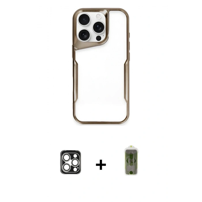 MARSİLYAN™- iPhone 16 Pro Max Kılıf Akış Çizgi Koleksiyonu - Siyah Joko Magic 5D Hayalet Cam + Gümüş PVD Metal Kamera Lens