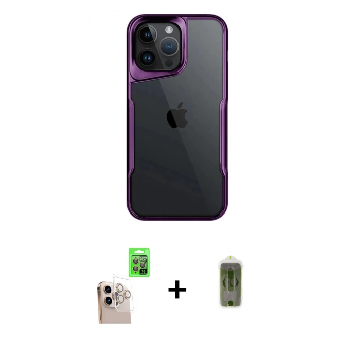 MARSİLYAN™- iPhone 16 Pro Max Kılıf Akış Çizgi Koleksiyonu - Siyah Joko Magic 5D Hayalet Cam + Raze Metal Kamera Lens - NLGY