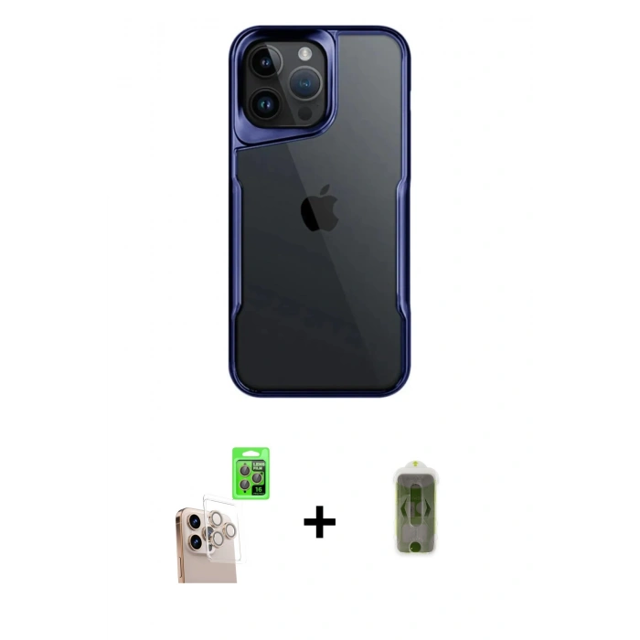 MARSİLYAN™- iPhone 16 Pro Max Kılıf Akış Çizgi Koleksiyonu - Siyah Joko Magic 5D Hayalet Cam + Raze Metal Kamera Lens - NLGY