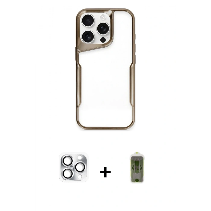 MARSİLYAN™- iPhone 16 Pro Max Kılıf Akış Çizgi Koleksiyonu - Siyah Joko Magic 5D Hayalet Cam + Pers Alüminyum Kamera Lens - GS