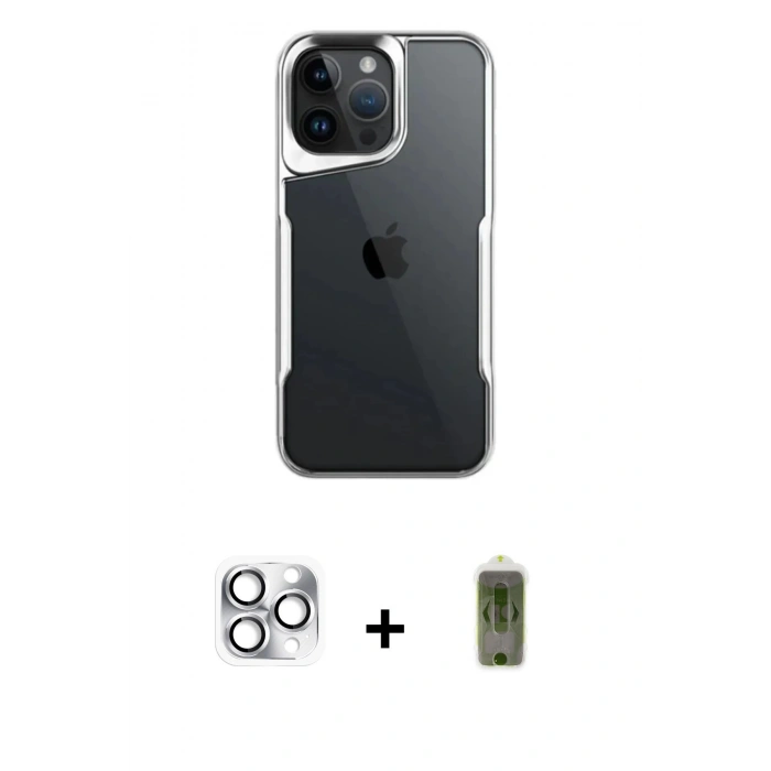 MARSİLYAN™- iPhone 16 Pro Max Kılıf Akış Çizgi Koleksiyonu - Siyah Joko Magic 5D Hayalet Cam + Pers Alüminyum Kamera Lens - GS