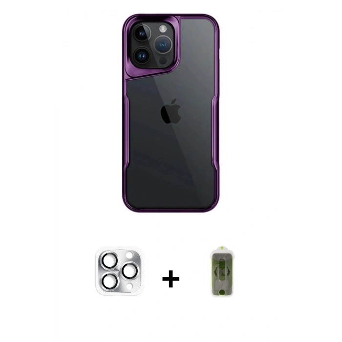 MARSİLYAN™- iPhone 16 Pro Max Kılıf Akış Çizgi Koleksiyonu - Siyah Joko Magic 5D Hayalet Cam + Pers Alüminyum Kamera Lens - GS