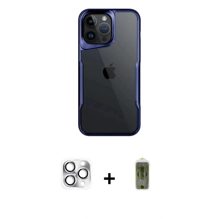 MARSİLYAN™- iPhone 16 Pro Max Kılıf Akış Çizgi Koleksiyonu - Siyah Joko Magic 5D Hayalet Cam + Pers Alüminyum Kamera Lens - GS