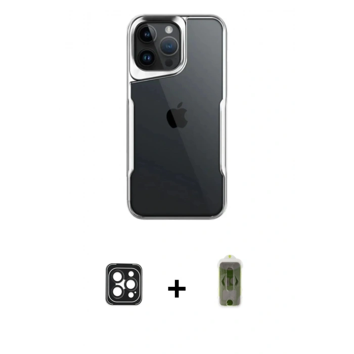 MARSİLYAN™- iPhone 16 Pro Max Kılıf Akış Çizgi Koleksiyonu - Siyah Joko Magic 5D Hayalet Cam + PVD Metal Kamera Lens - SH