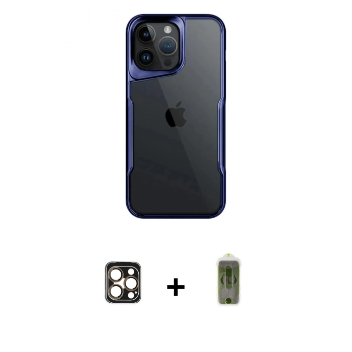 MARSİLYAN™- iPhone 16 Pro Max Kılıf Akış Çizgi Koleksiyonu - Siyah Joko Magic 5D Hayalet Cam + PVD Metal Kamera Lens - GD