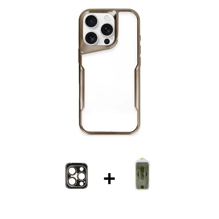 MARSİLYAN™- iPhone 16 Pro Max Kılıf Akış Çizgi Koleksiyonu - Siyah Joko Magic 5D Hayalet Cam + PVD Metal Kamera Lens - GD