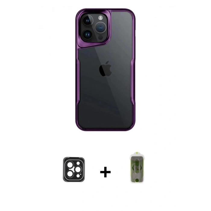 MARSİLYAN™- iPhone 16 Pro Max Kılıf Akış Çizgi Koleksiyonu - Siyah Joko Magic 5D Hayalet Cam + PVD Metal Kamera Lens - SH