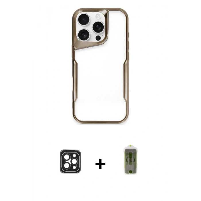 MARSİLYAN™- iPhone 16 Pro Max Kılıf Akış Çizgi Koleksiyonu - Siyah Joko Magic 5D Hayalet Cam + PVD Metal Kamera Lens - SH