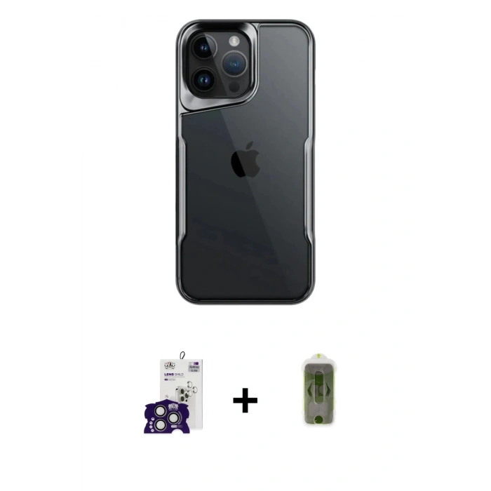 MARSİLYAN™- iPhone 16 Pro Max Kılıf Akış Çizgi Koleksiyonu - Siyah Joko Magic 5D Hayalet Cam + Bilvis Titan Kamera Lens - TMGI