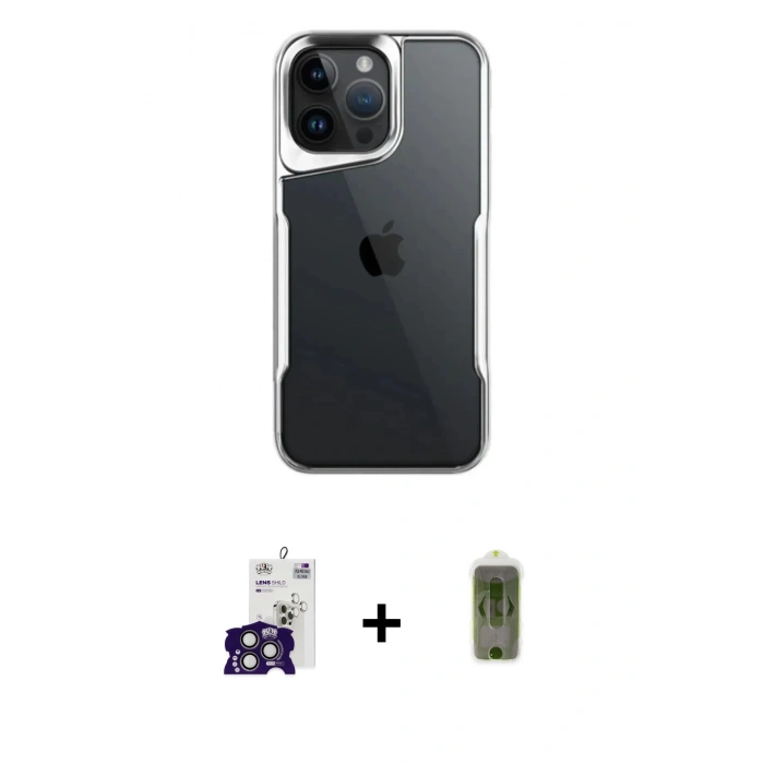 MARSİLYAN™- iPhone 16 Pro Max Kılıf Akış Çizgi Koleksiyonu - Siyah Joko Magic 5D Hayalet Cam + Bilvis Titan Kamera Lens - TMGI