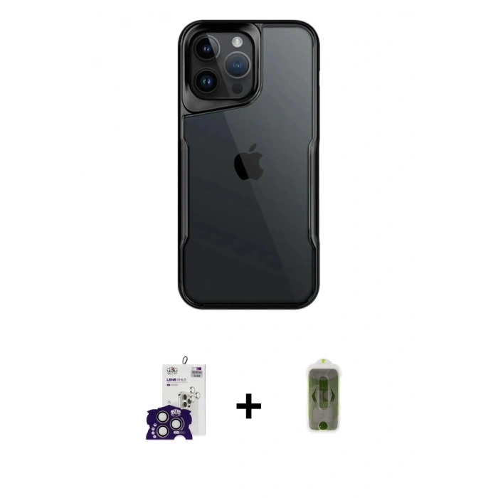MARSİLYAN™- iPhone 16 Pro Max Kılıf Akış Çizgi Koleksiyonu - Siyah Joko Magic 5D Hayalet Cam + Bilvis Titan Kamera Lens - TMGI