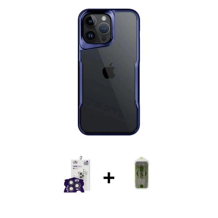 MARSİLYAN™- iPhone 16 Pro Max Kılıf Akış Çizgi Koleksiyonu - Siyah Joko Magic 5D Hayalet Cam + Bilvis Titan Kamera Lens - TMGI