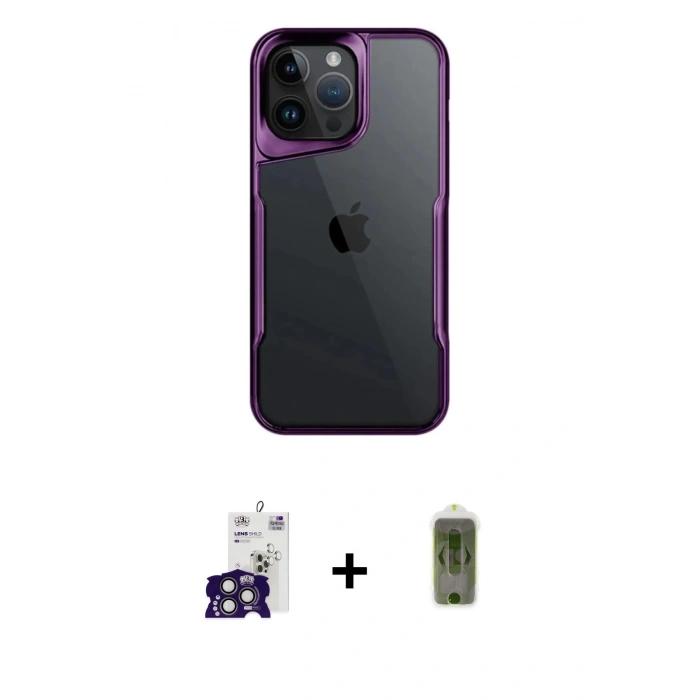 MARSİLYAN™- iPhone 16 Pro Max Kılıf Akış Çizgi Koleksiyonu - Siyah Joko Magic 5D Hayalet Cam + Bilvis Titan Kamera Lens - TMGI
