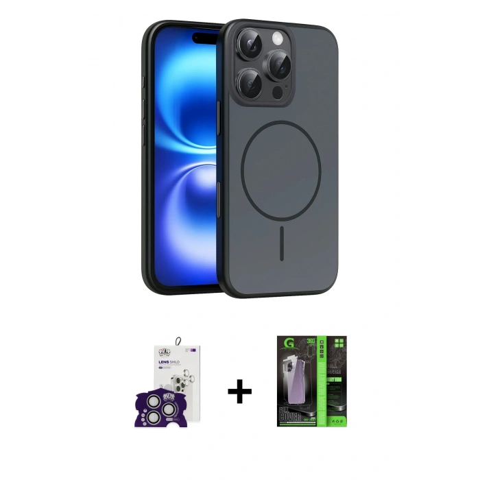 MARSİLYAN™- iPhone 16 Pro Max Kılıf Atlas Asil Prime - Şeffaf 360 Full Body Arka Koruyucu + Bilvis Titan Kamera Lens - GS