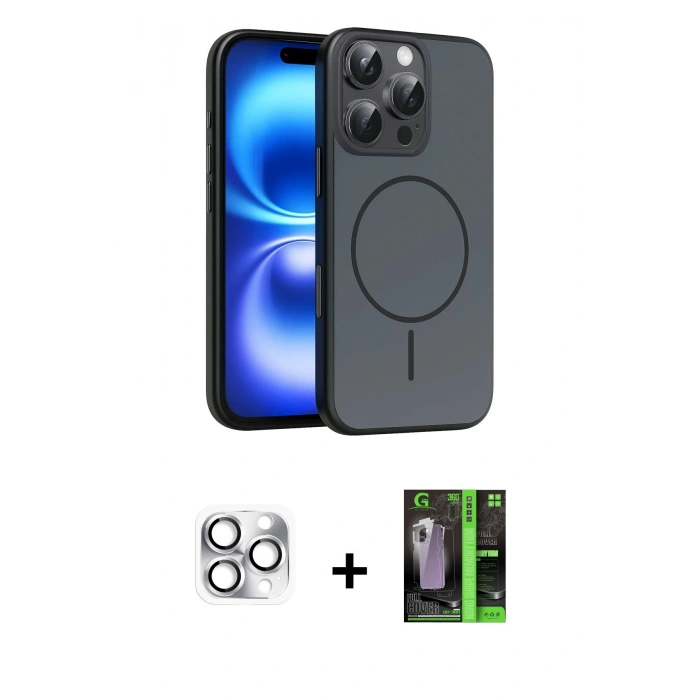 MARSİLYAN™- iPhone 16 Pro Max Kılıf Atlas Asil Prime - Şeffaf 360 Full Body Arka Koruyucu + Pers Alüminyum Kamera Lens - GS