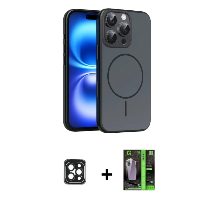 MARSİLYAN™- iPhone 16 Pro Max Kılıf Atlas Asil Prime - Şeffaf 360 Full Body Arka Koruyucu + Siyah PVD Metal Kamera Lens
