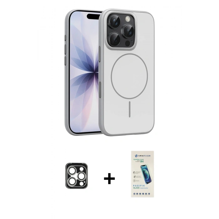 MARSİLYAN™- iPhone 16 Pro Max Kılıf Atlas Asil Prime - Şeffaf Pasifik Cam Ekran Koruyucu + PVD Metal Kamera Lens - GS
