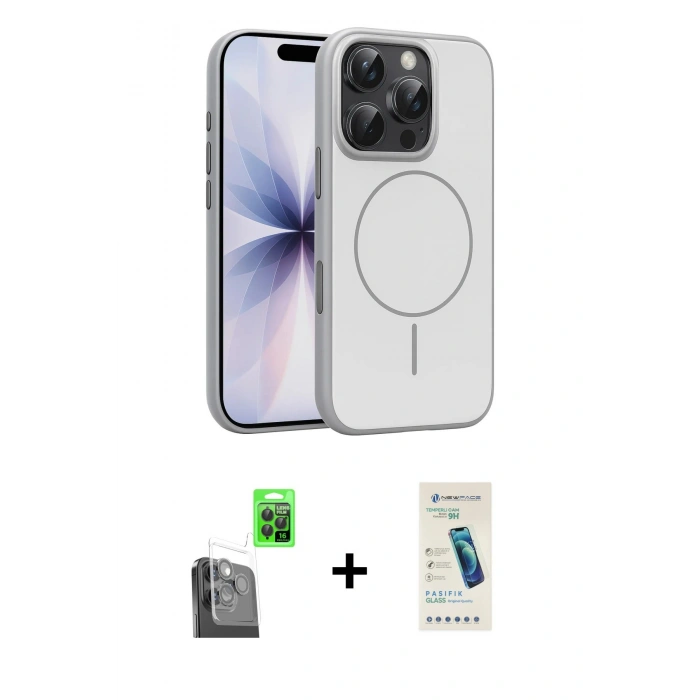 MARSİLYAN™- iPhone 16 Pro Max Kılıf Atlas Asil Prime - Şeffaf Pasifik Cam Ekran Koruyucu + Siyah Raze Metal Kamera Lens