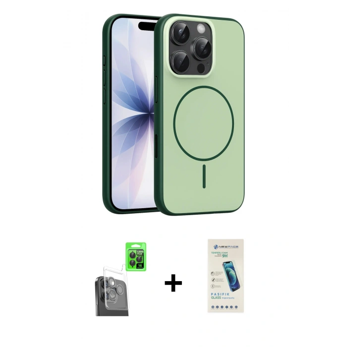 MARSİLYAN™- iPhone 16 Pro Max Kılıf Atlas Asil Prime - Şeffaf Pasifik Cam Ekran Koruyucu + Siyah Raze Metal Kamera Lens