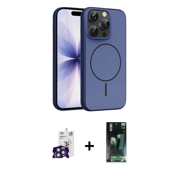 MARSİLYAN™- iPhone 16 Pro Max Kılıf Atlas Asil Prime - Siyah 360 Mat Full Body Arka Koruyucu + Bilvis Titan Kamera Lens - TMGI