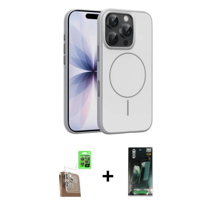 MARSİLYAN™- iPhone 16 Pro Max Kılıf Atlas Asil Prime - Siyah 360 Mat Full Body Arka Koruyucu + Raze Metal Kamera Lens - CLTM