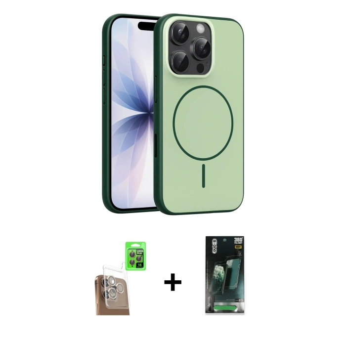 MARSİLYAN™- iPhone 16 Pro Max Kılıf Atlas Asil Prime - Siyah 360 Mat Full Body Arka Koruyucu + Raze Metal Kamera Lens - CLTM