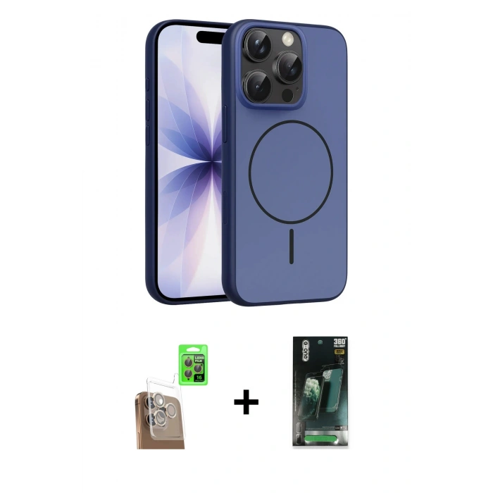 MARSİLYAN™- iPhone 16 Pro Max Kılıf Atlas Asil Prime - Siyah 360 Mat Full Body Arka Koruyucu + Raze Metal Kamera Lens - CLTM