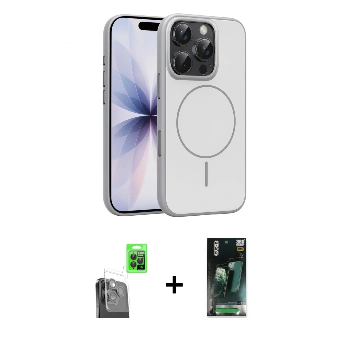 MARSİLYAN™- iPhone 16 Pro Max Kılıf Atlas Asil Prime - Siyah 360 Mat Full Body Arka Koruyucu + Raze Metal Kamera Lens - SH