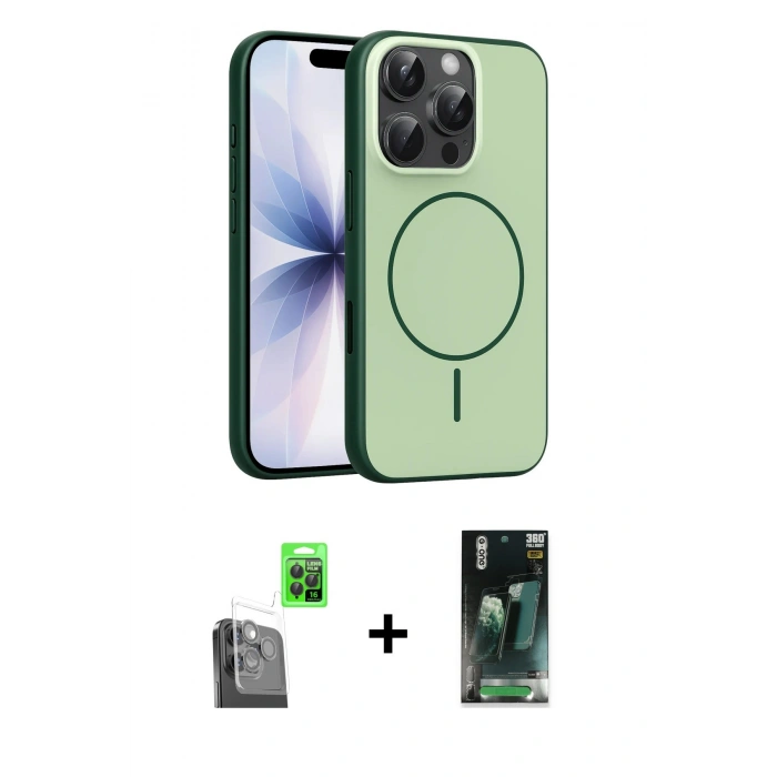 MARSİLYAN™- iPhone 16 Pro Max Kılıf Atlas Asil Prime - Siyah 360 Mat Full Body Arka Koruyucu + Raze Metal Kamera Lens - SH