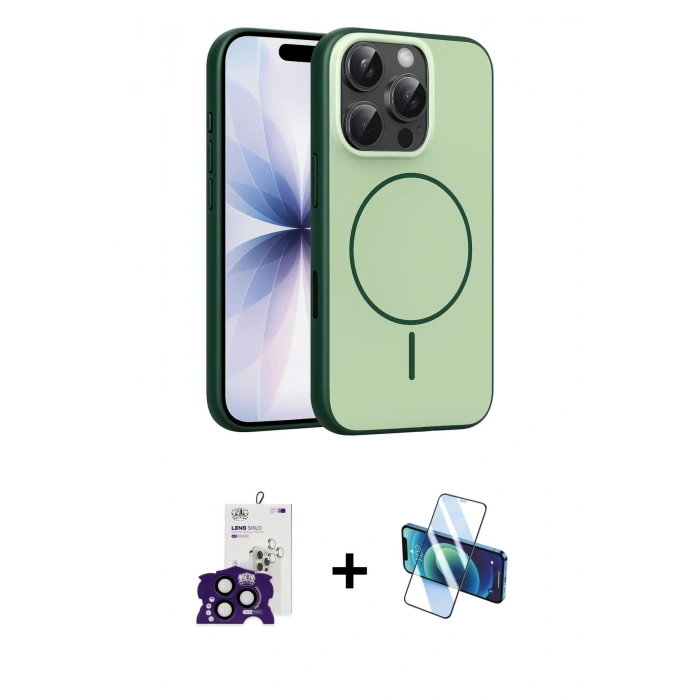 MARSİLYAN™- iPhone 16 Pro Max Kılıf Atlas Asil Prime - Siyah 3D Antistatik Cam Ekran Koruyucu + Bilvis Titan Kamera Lens - SH