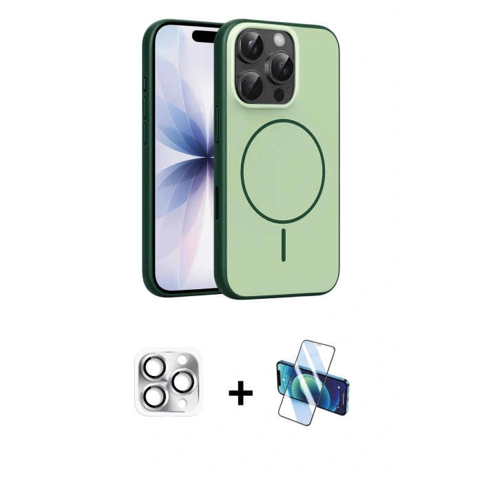 MARSİLYAN™- iPhone 16 Pro Max Kılıf Atlas Asil Prime - Siyah 3D Antistatik Cam Ekran Koruyucu + Pers Alüminyum Kamera Lens - GS