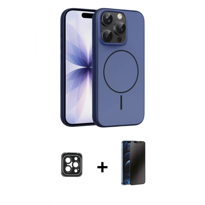 MARSİLYAN™- iPhone 16 Pro Max Kılıf Atlas Asil Prime - Siyah 3D Antistatik Hayalet Cam Ekran Koruyucu + PVD Metal Kamera Lens - SH