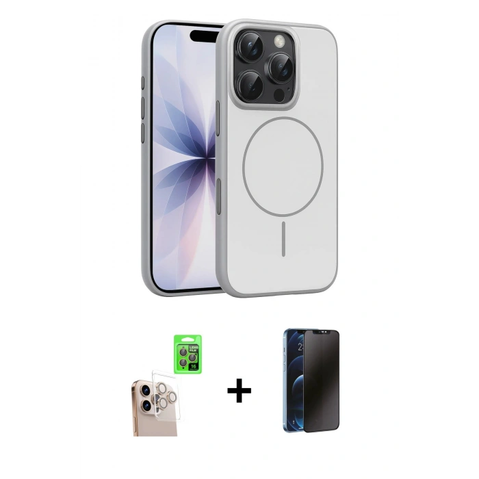 MARSİLYAN™- iPhone 16 Pro Max Kılıf Atlas Asil Prime - Siyah 3D Antistatik Hayalet Cam Ekran Koruyucu + Raze Metal Kamera Lens - NLGY