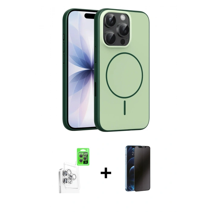 MARSİLYAN™- iPhone 16 Pro Max Kılıf Atlas Asil Prime - Siyah 3D Antistatik Hayalet Cam Ekran Koruyucu + Raze Metal Kamera Lens - BZ
