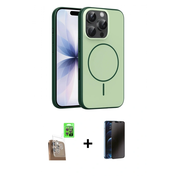 MARSİLYAN™- iPhone 16 Pro Max Kılıf Atlas Asil Prime - Siyah 3D Antistatik Hayalet Cam Ekran Koruyucu + Raze Metal Kamera Lens - CLTM