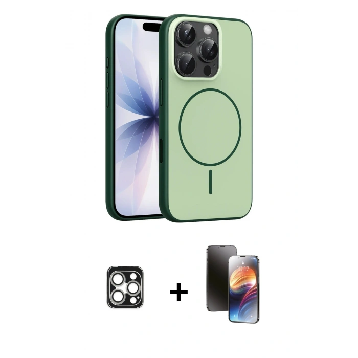 MARSİLYAN™- iPhone 16 Pro Max Kılıf Atlas Asil Prime - Siyah 3D Antistatik Mat Seramik Nano Ekran Koruyucu + Gümüş PVD Metal Kamera Lens